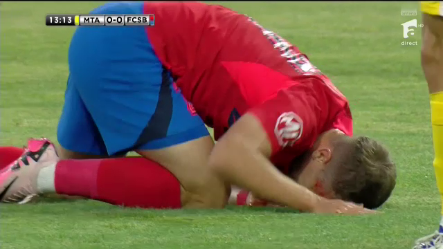 Horror! Darius Olaru, plin de sânge în Maccabi Tel Aviv - FCSB după un contact dur cu un adversar_1