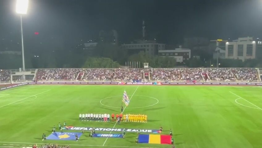 Reacția presei din Kosovo după ce s-a întâmplat în timpul imnului României + banner-ul afișat în peluză la Priștina_4