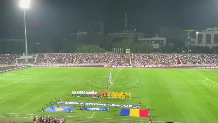 Reacția presei din Kosovo după ce s-a întâmplat în timpul imnului României + banner-ul afișat în peluză la Priștina_6